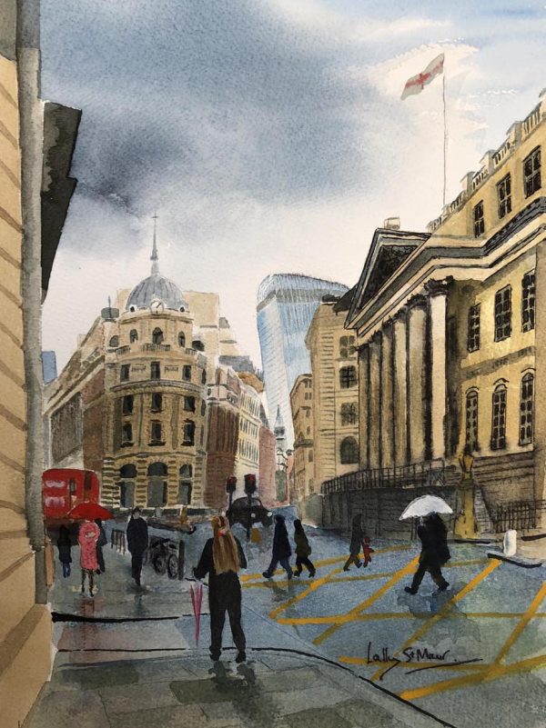 Bank with Walkie Talkie in Background
