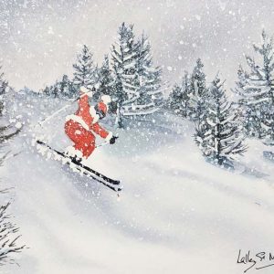 Father Christmas Powder Skiing When Snowing (Pack of 5 cards)