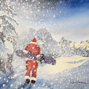 Father Christmas Walking With a Snowboard (Pack of 5 cards)