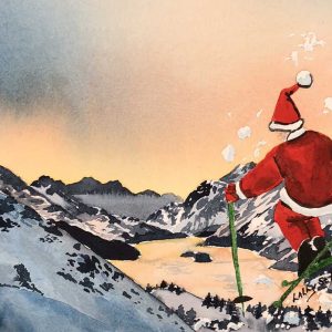 Father Christmas on Green Skis (Pack of 5, available in 3 sizes)