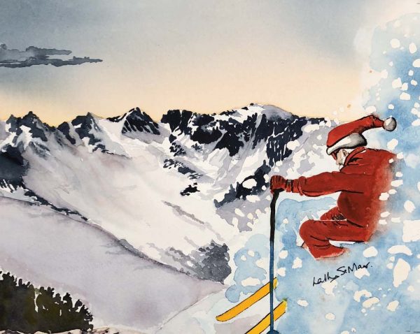 Father Christmas on Yellow Skis (Pack of 5, available in 2 sizes)
