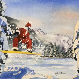 Father Christmas on a Yellow Snowboard (Pack of 5 cards)