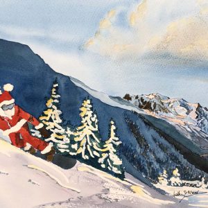 Father Christmas on a Black Snowboard (Pack of 5 cards)