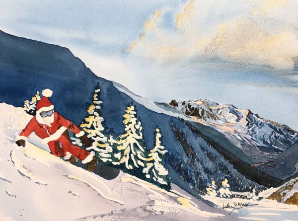 Father Christmas on a Black Snowboard (Pack of 5 cards)