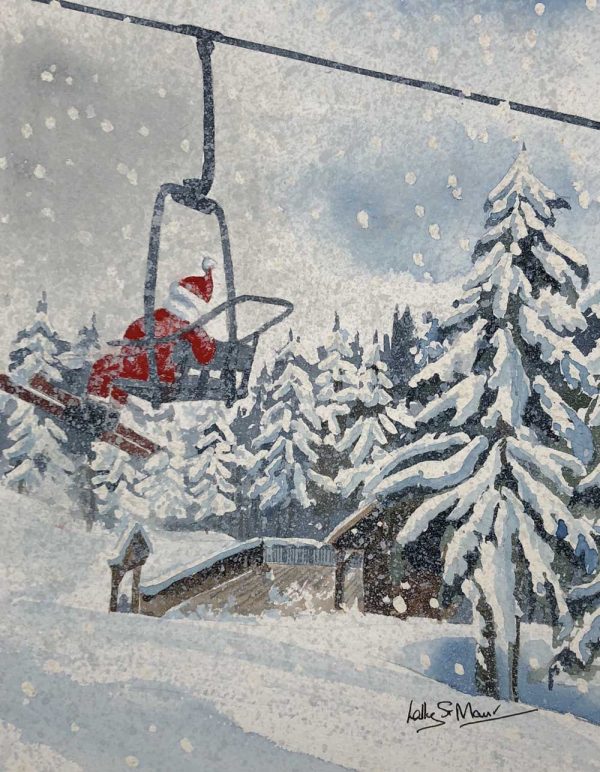 Father Christmas on a Chairlift (Pack of 5 cards)
