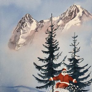Father Christmas on a Red Snowboard (Pack of 5 cards)
