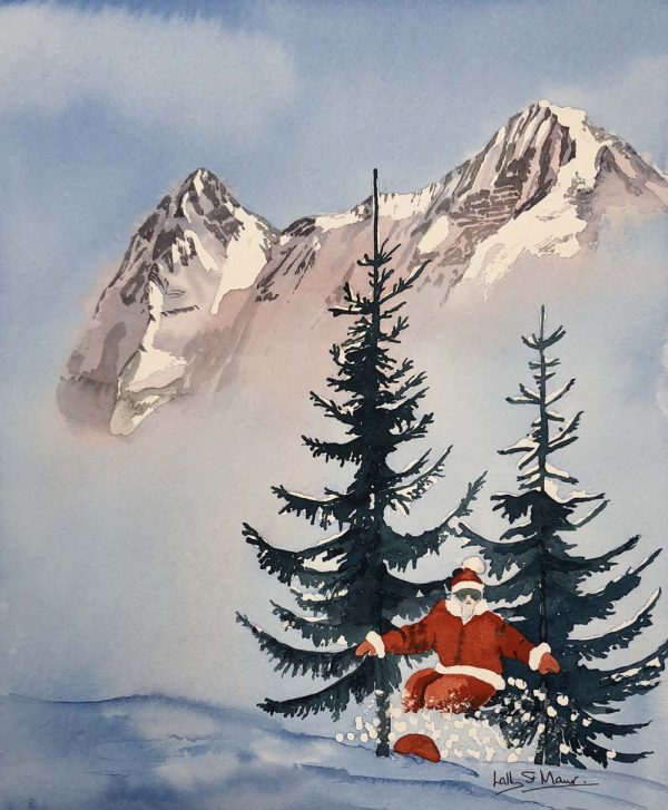 Father Christmas on a Red Snowboard (Pack of 5 cards)