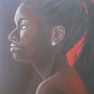 Portrait of a lady with red background