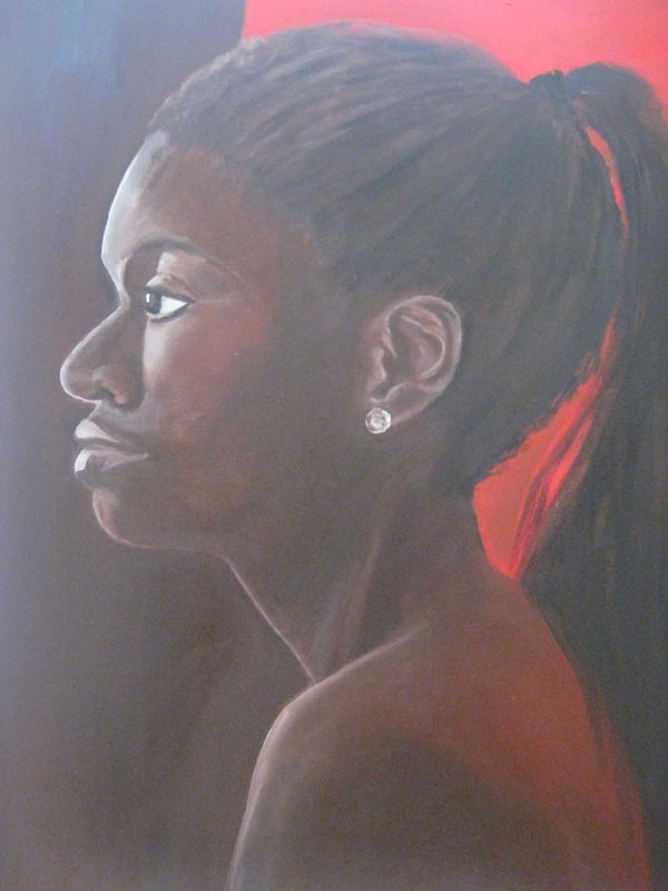 Portrait of a lady with red background
